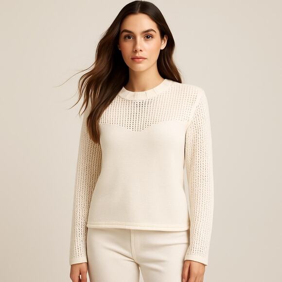 Zara Sweaters - ZARA Cream Open Knit Sweater Large NWT Crochet Mesh Long Sleeve Pullover Top